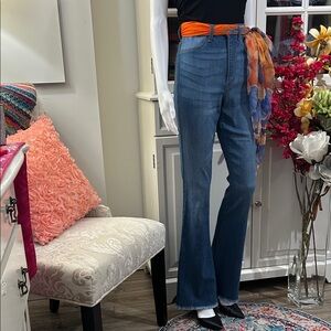Fashion Nova High-Rise Flared Jeans in Blue Denim